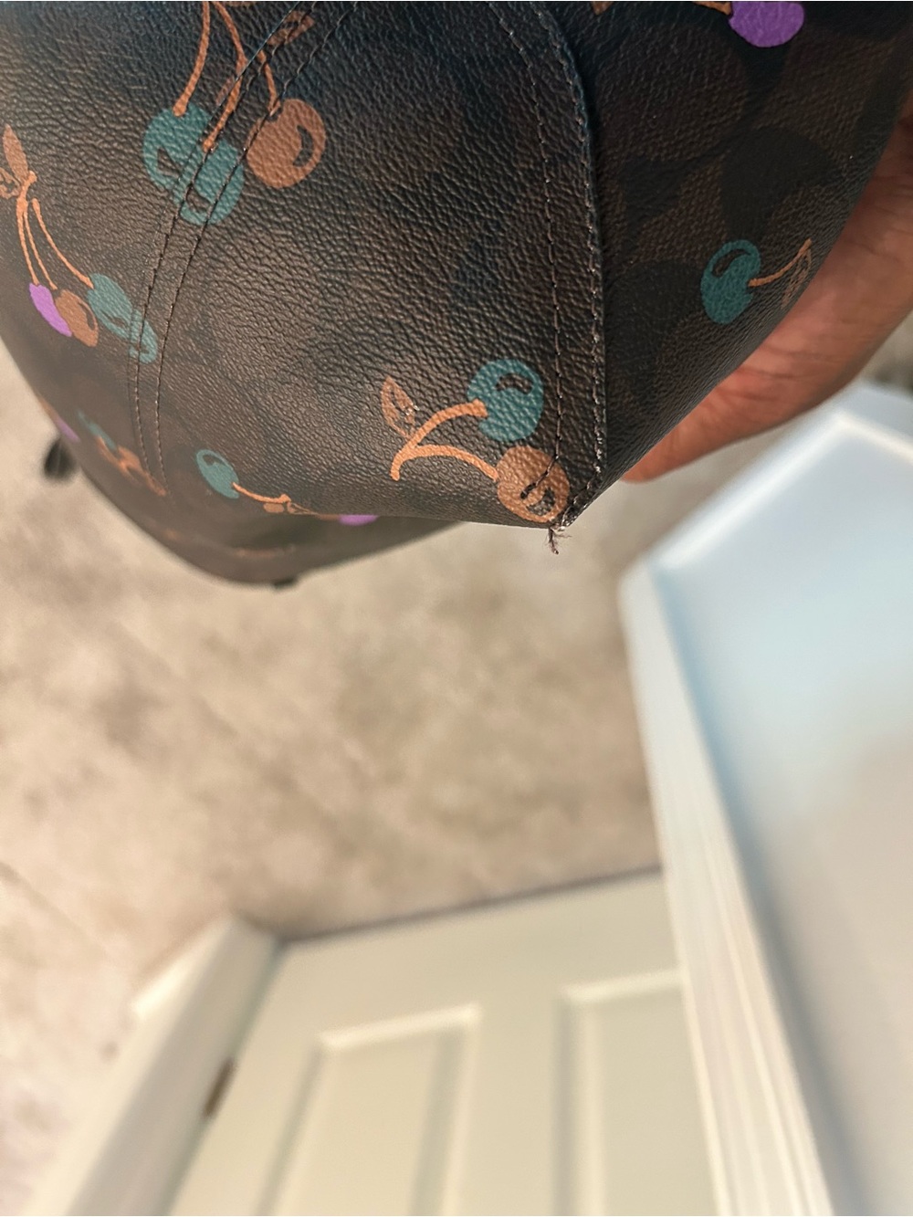 Coach Black Tote with Teal, Purple and Brown Cherry Print - Picture 7 of 11
